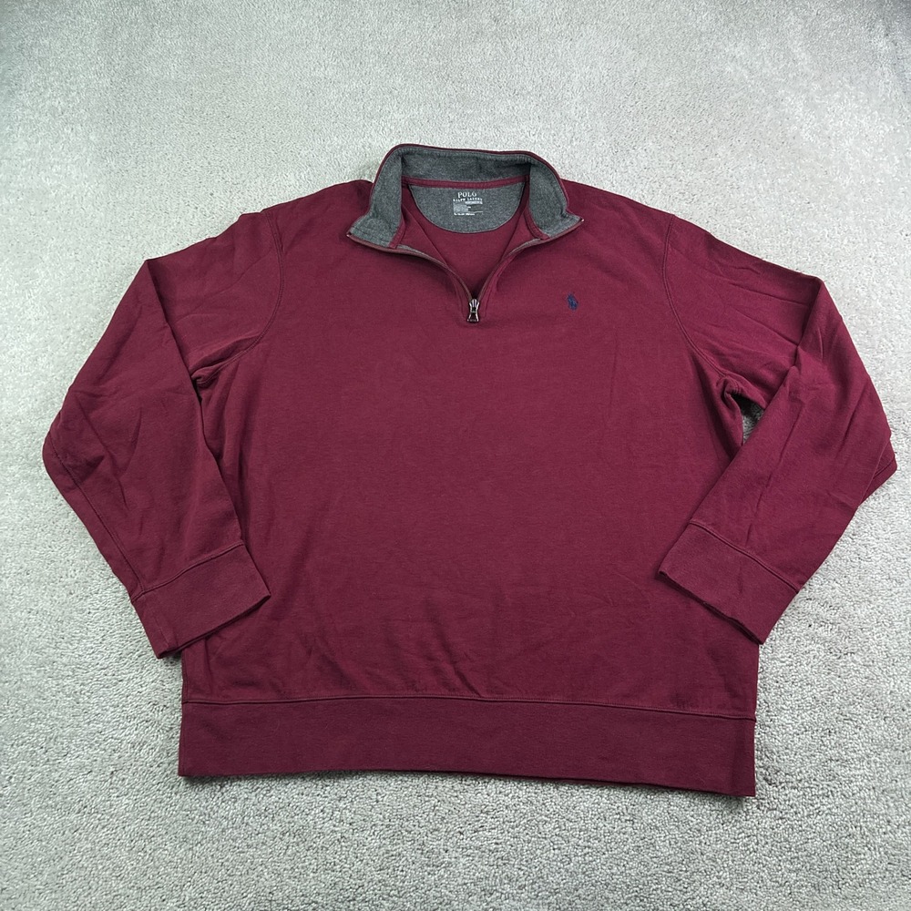 Polo Ralph Lauren Sweater Mens XL Burgundy Quarter Zip Performance Pullover
